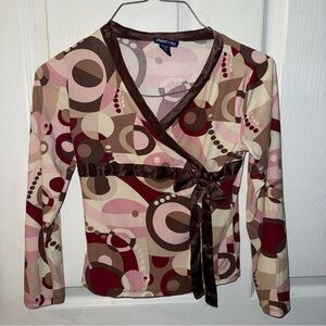 Limited Too Pink and Brown Wrap Blouse